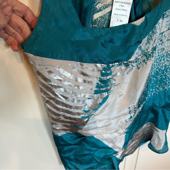 Chloe France Designer Women’s Silk Metallic Blouse Tank Aqua Fresh L7661 EU 36 4 - Picture 8 of 9